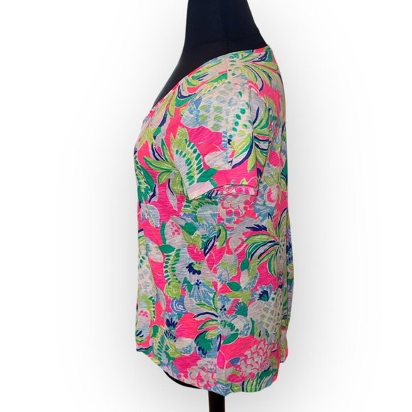 Lilly Pulitzer Etta V-Neck Cotton Top “Raise The Bar” Pink Pineapple XL - Picture 2 of 12